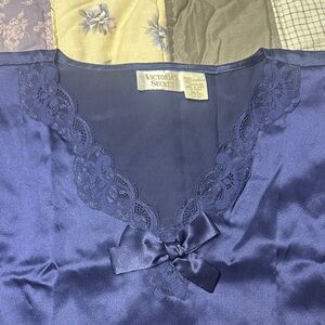 Vintage Victoria's Secret Women's Blue Satin Nightgown gold label M/L